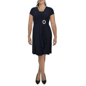 R&M Richards Women’s Plus Size 18 Short Sleeve Faux Wrap Cascade Dress Black